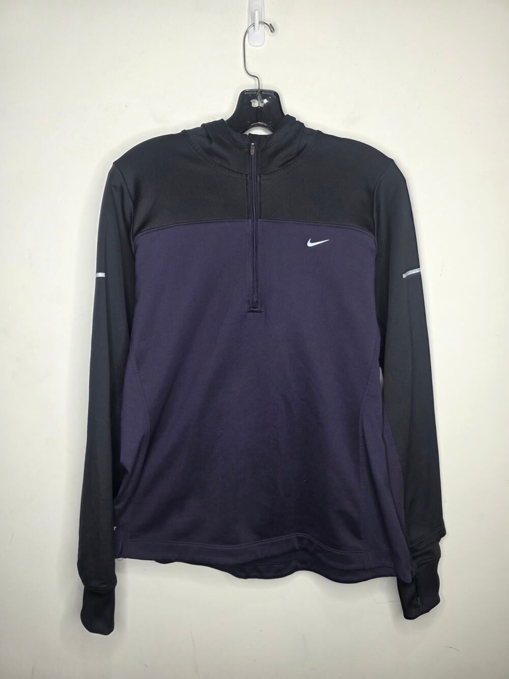 Nike Dri-fit purple black long sleeve hooded sweatshirt hoodie thumb holes large